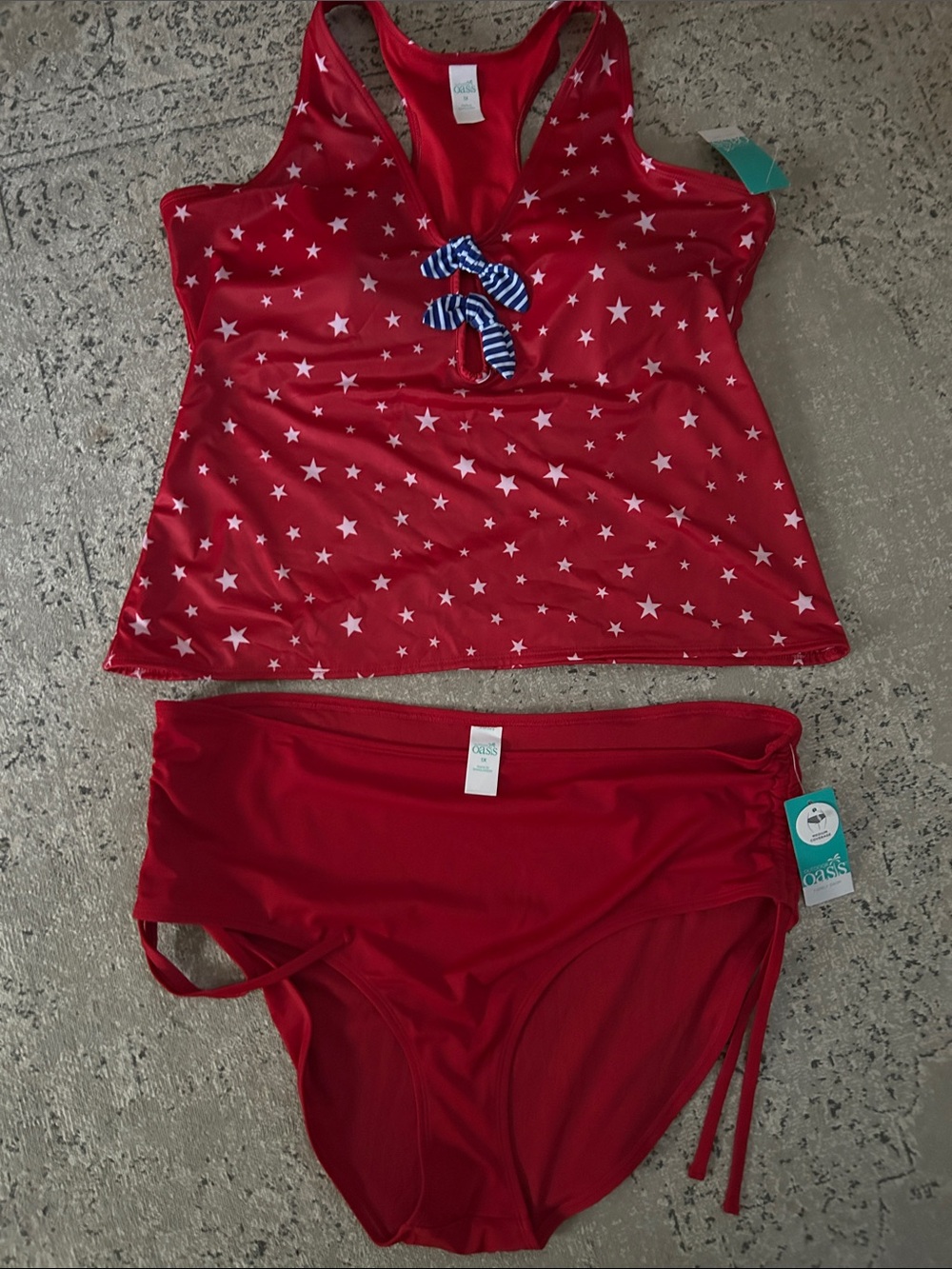 Oasis Red Star Tankini Set with White Star Print